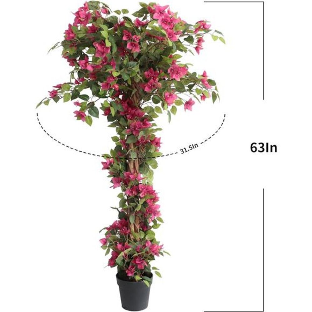 5 Feet Artificial Bougainvillea Tree with Flowers in Plastic Pot Faux Blooming - Picture 2 of 7